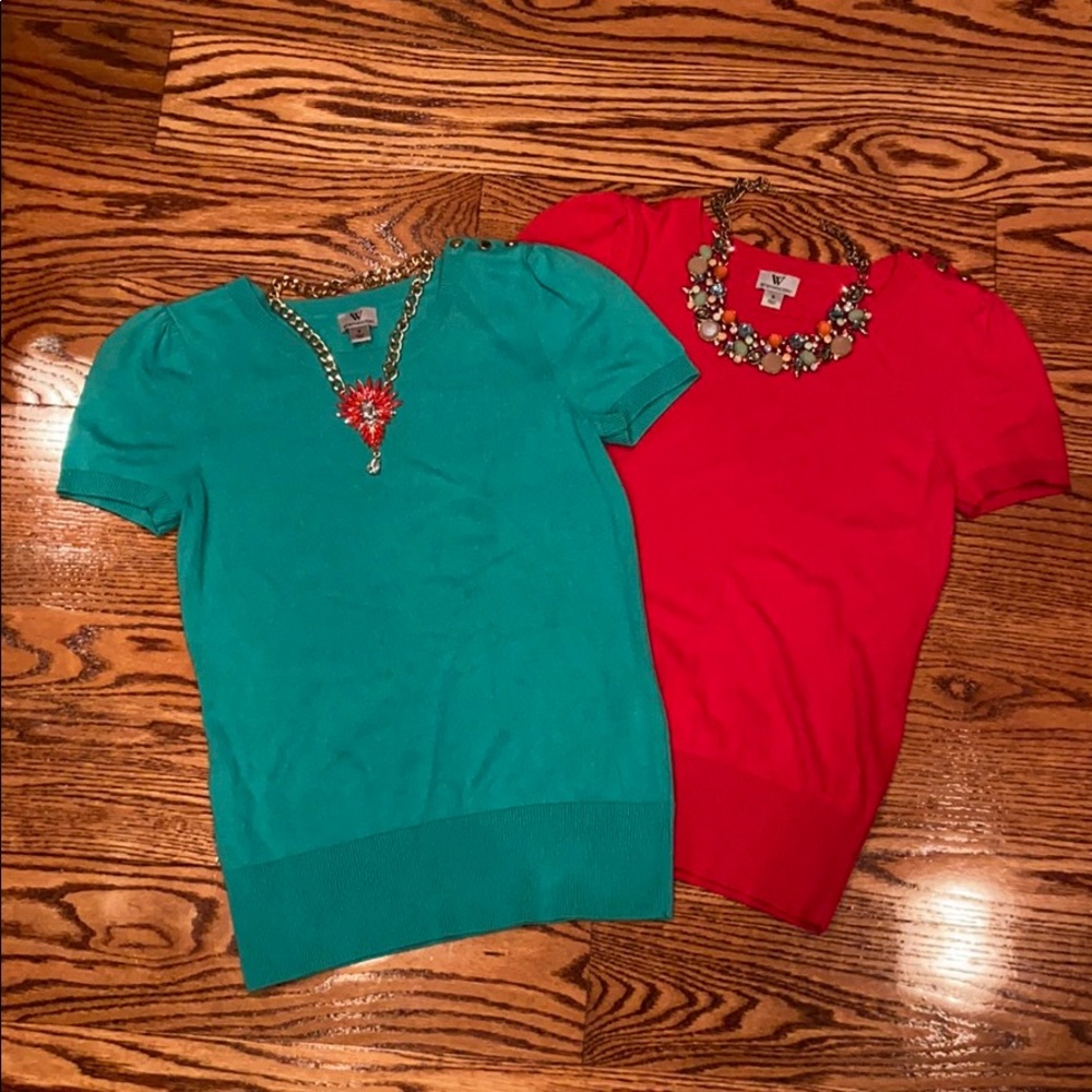 Two lightweight knit shortsleeved sweaters